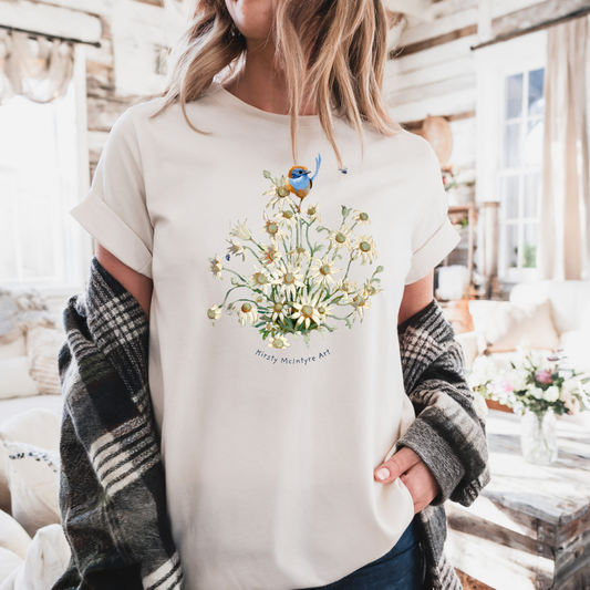 Blue wren with flannel flowers comfort colors unisex tee