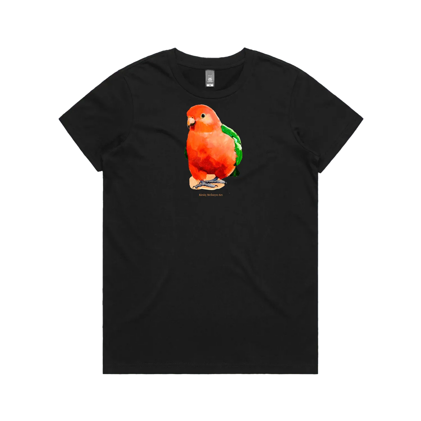 Australian king parrot image on a tshirt by australian bird artist Kirsty Mcintyre