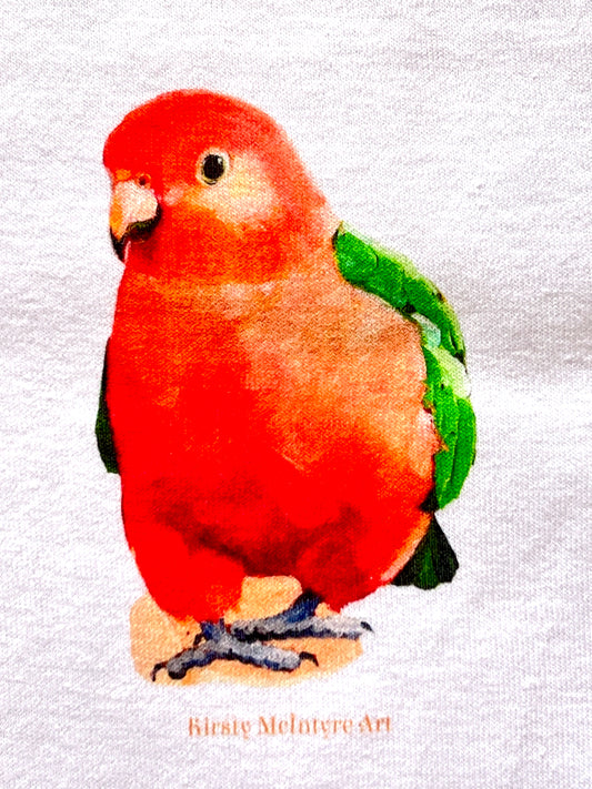 Baby one-piece with shy king parrot design