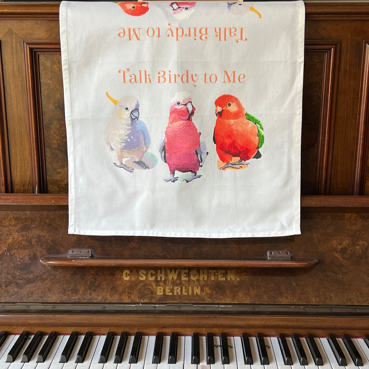 "Talk Birdy to me" tea towel