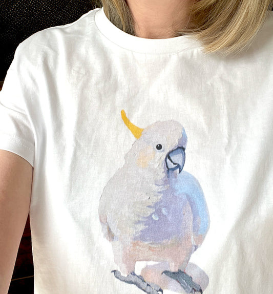 Womens cute cockatoo maple t-shirt ( image/signature only)