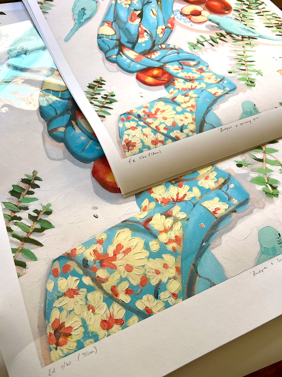 Budgies and spinning gum- Giclee print limited edition of 20 available in two sizes