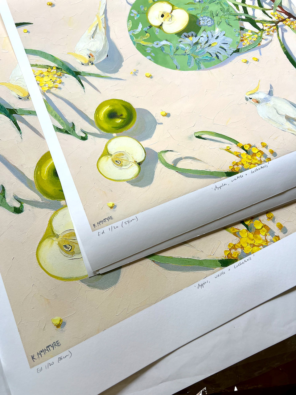 Apples, wattle and cockatiels- Giclee print limited edition of 20 available in two sizes