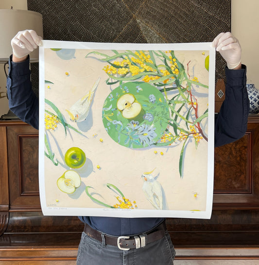 Apples, wattle and cockatiels- Giclee print limited edition of 20 available in two sizes (sold unframed)