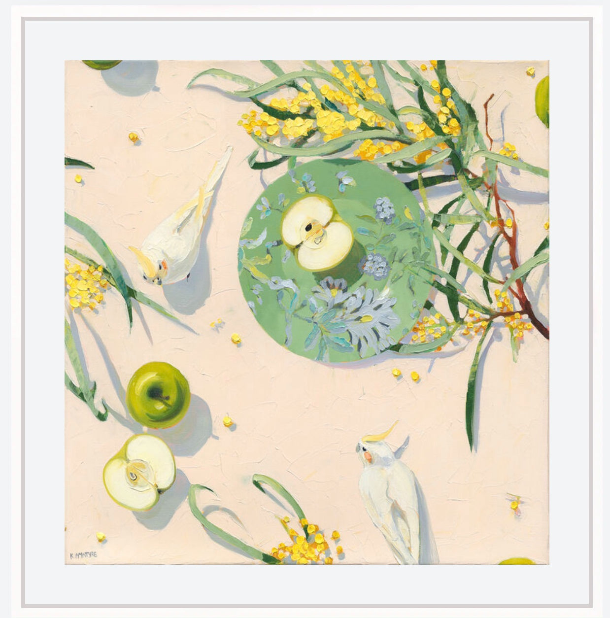 Apples, wattle and cockatiels- Giclee print limited edition of 20 available in two sizes (sold unframed)