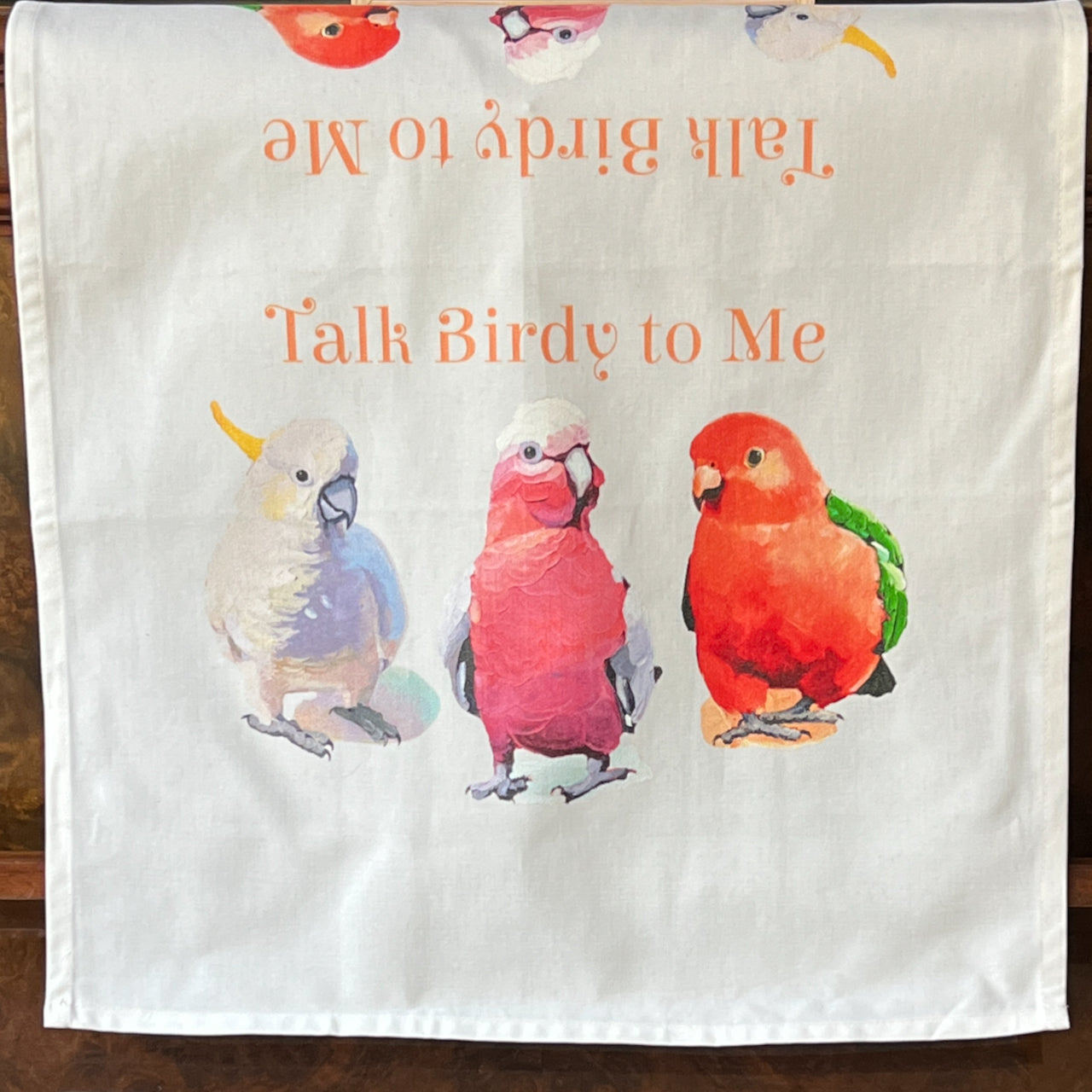 talk birdy to me teatowel original art by kirsty mcintyre