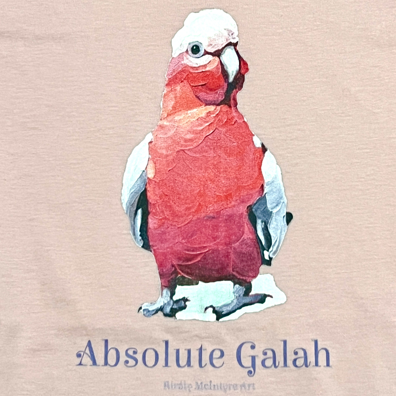 Absolute galah tshirt native bird design by indie australian artist, Kirsty McIntyre