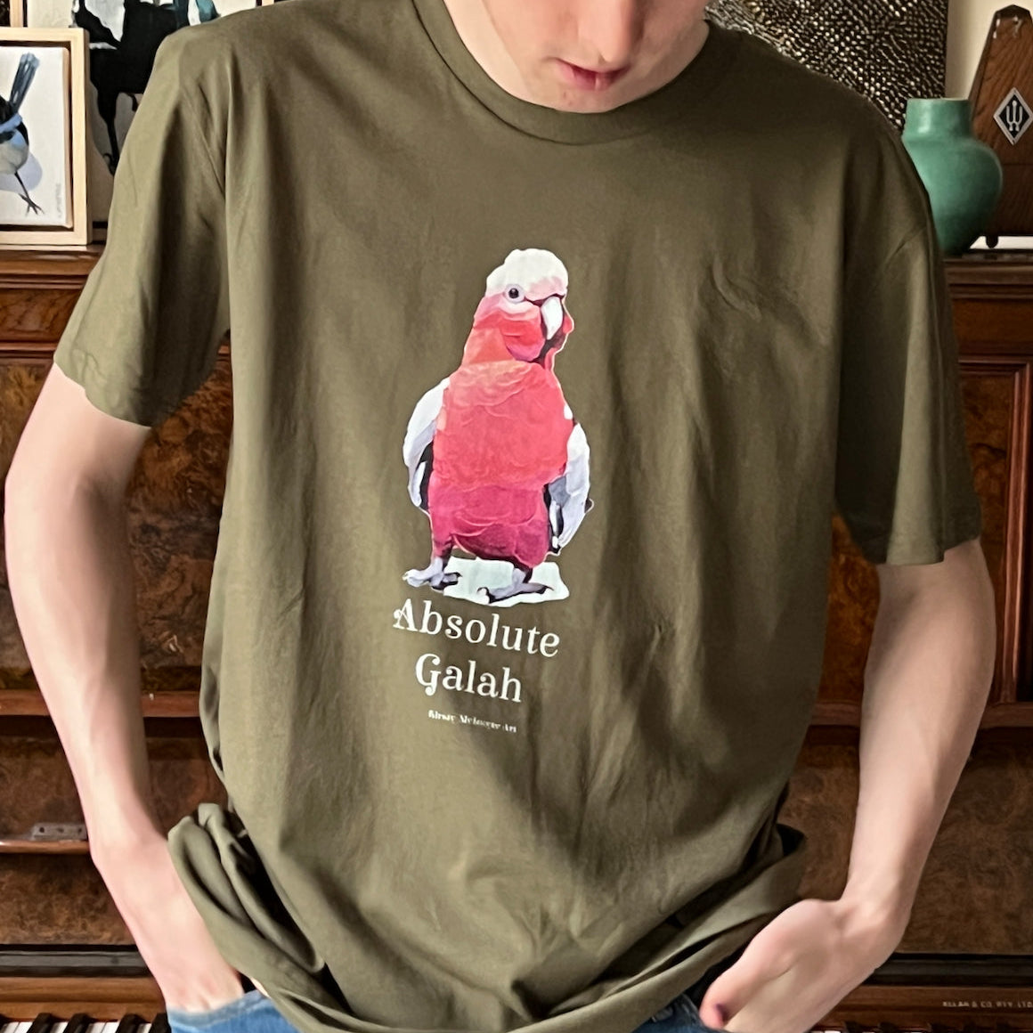 Absolute galah tshirt original australian native bird design by independent australian artist, Kirsty McIntyre