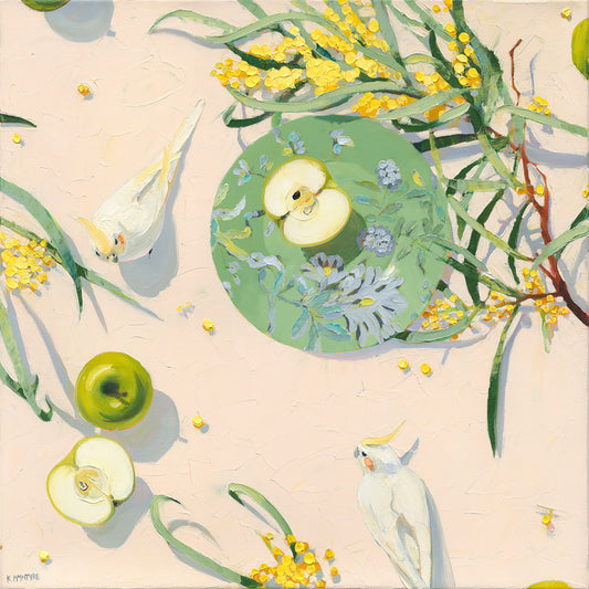Apples, wattle and cockatiels- Giclee print limited edition of 20 available in two sizes
