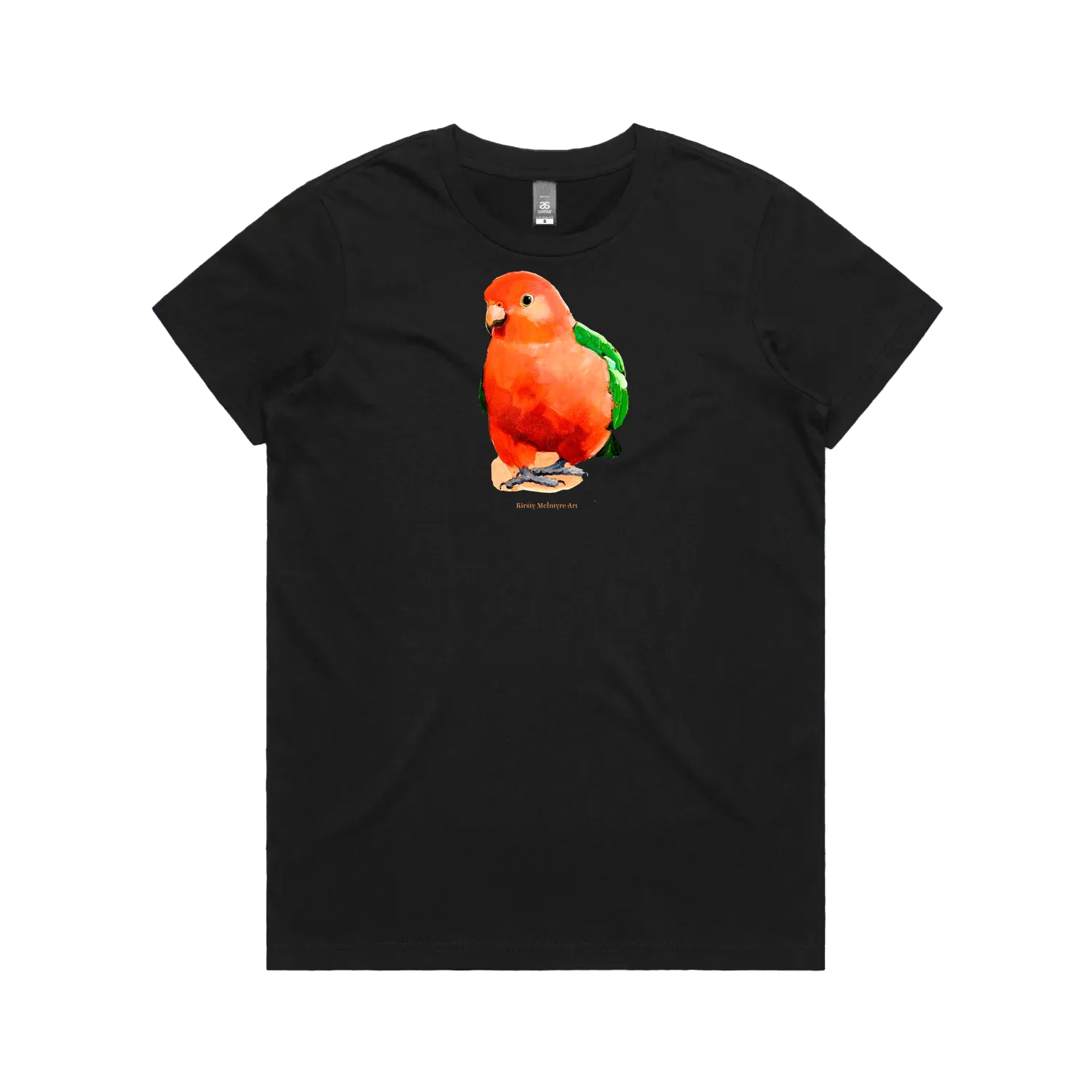 Australian king parrot image on a tshirt by australian bird artist Kirsty Mcintyre