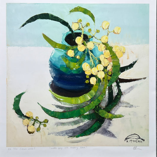 "Wattle sprig with cascading leaves" Limited edition print, available in two sizes, unframed.