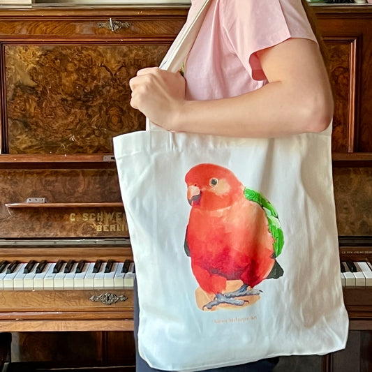 King parrot "Quiet approach" heavy cotton tote
