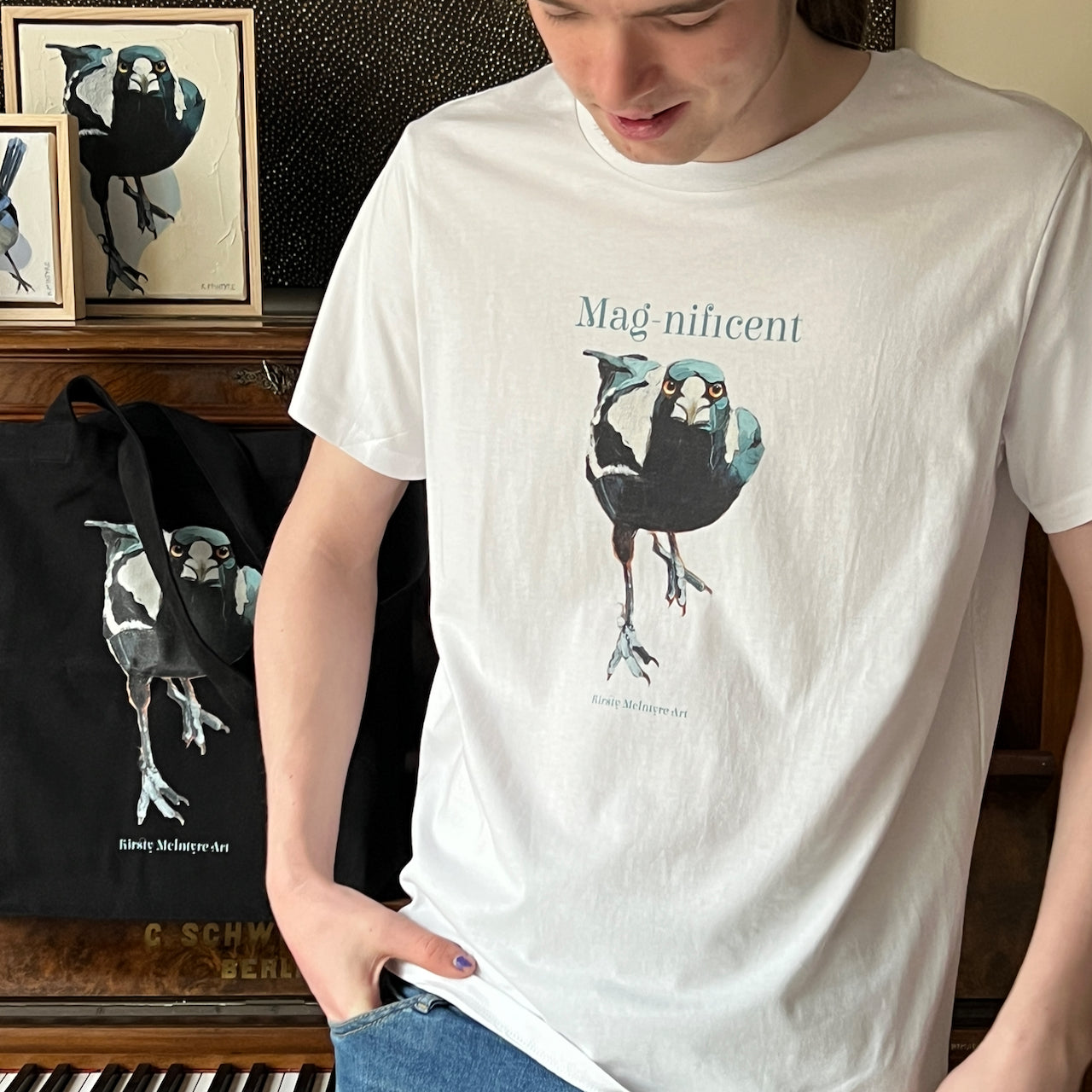 "Mag-nificent" unisex/mens staple Australian magpie t-shirt