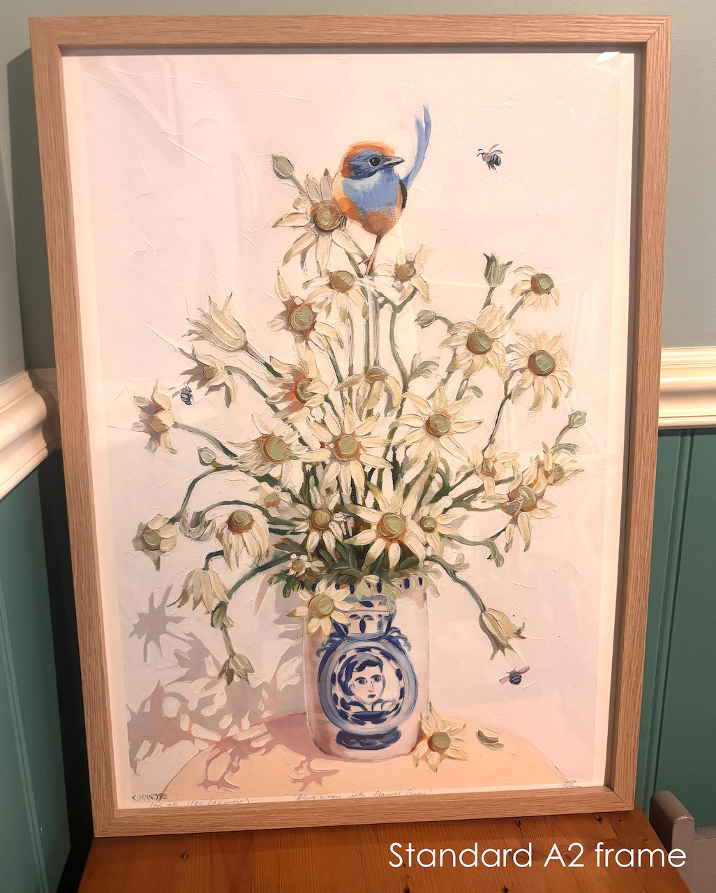 Blue wren with flannel flowers; limited edition print available in two sizes, A1 & A2 (sold unframed)