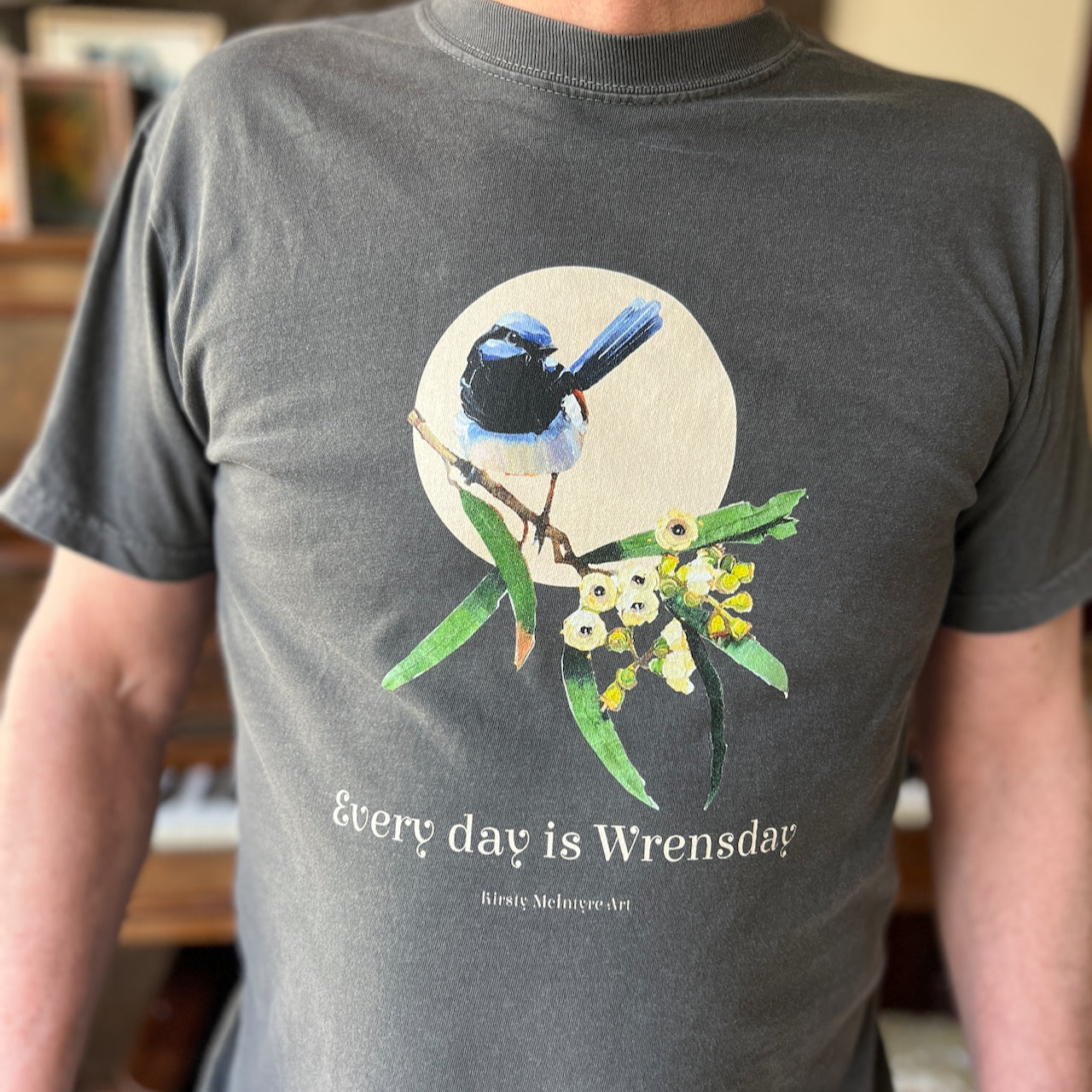 Blue wren "Every Day is Wrensday" comfort colors unisex tee