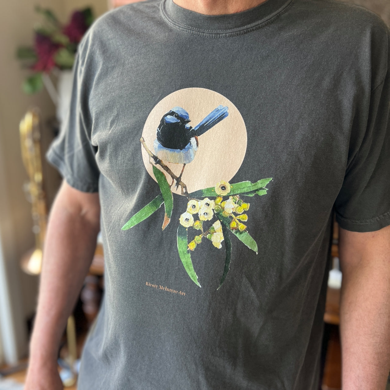 Blue wren and blossom comfort colors unisex tee (image/signature only)