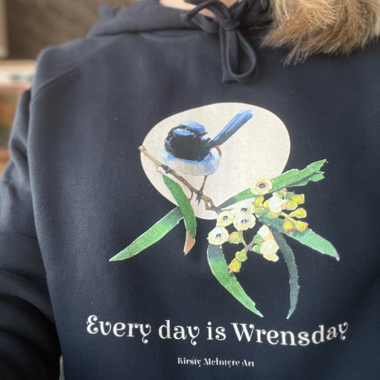 "Every day is Wrensday" blue wren unisex hoodie