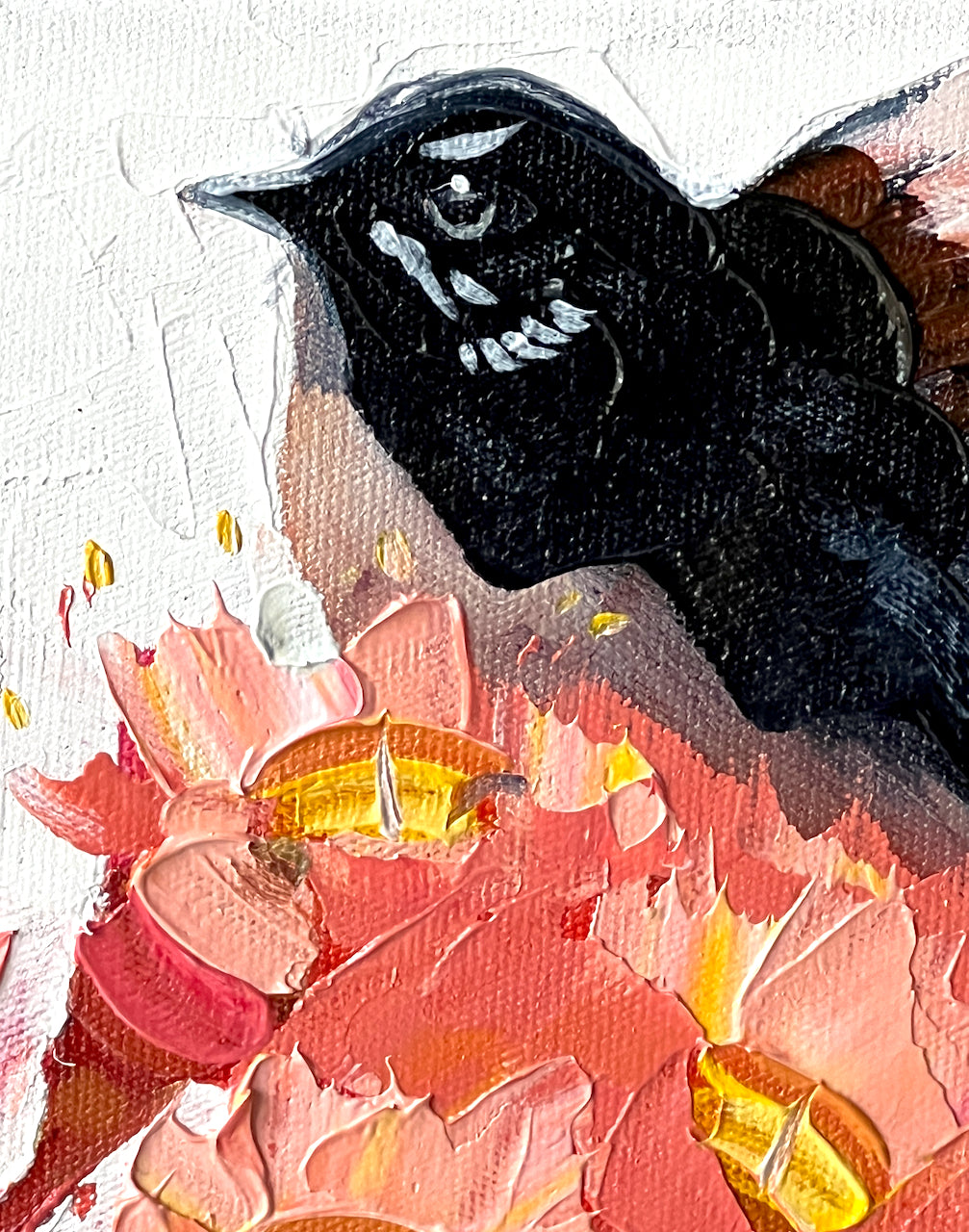 Willy wagtail with pink blossom