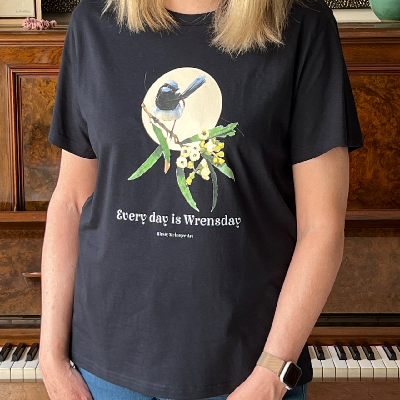 "Every Day is Wrensday" Womens blue wren maple tee