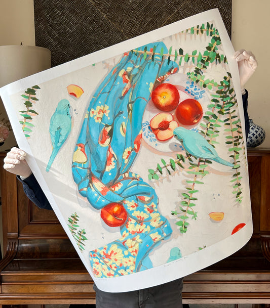 Budgies and spinning gum- Giclee print limited edition of 20 available in two sizes