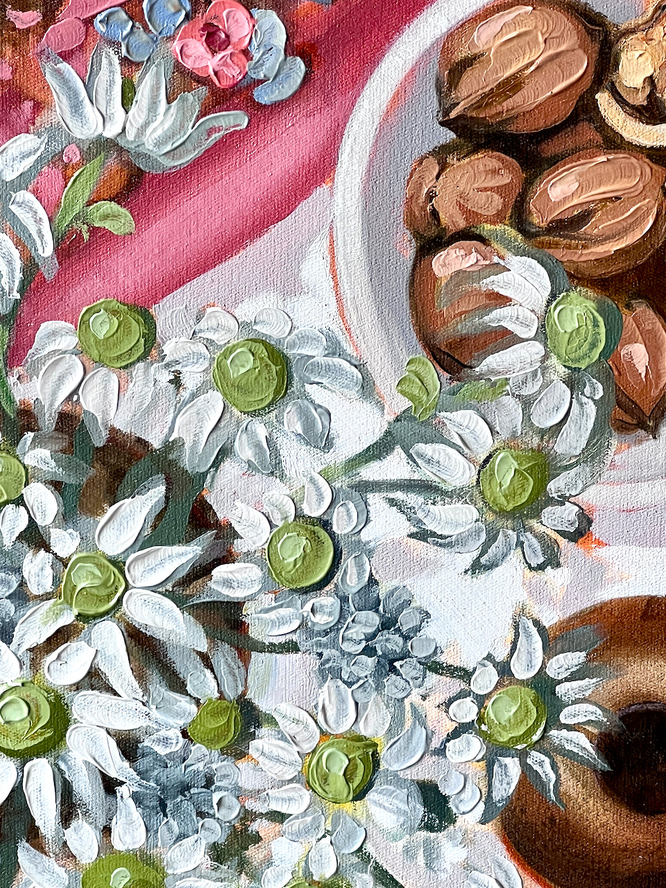 Flannel flowers with pink parakeets