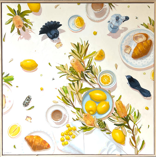 Willy wagtails, banksias, coffee for two and Por Por's china (RESERVED)