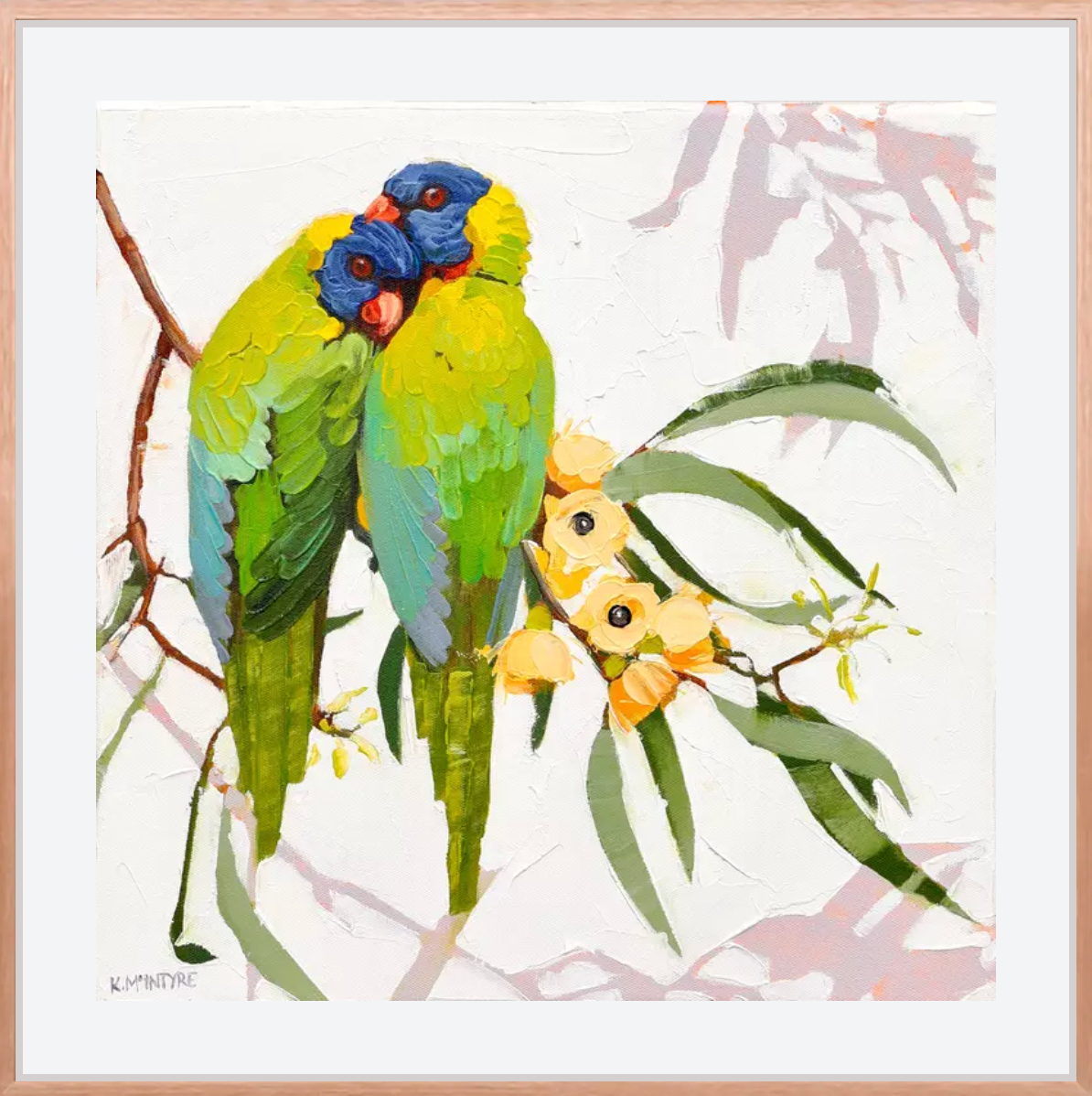 Lorikeet lovers; two sizes; 30  and 45cm limited edition prints on paper. Unframed.